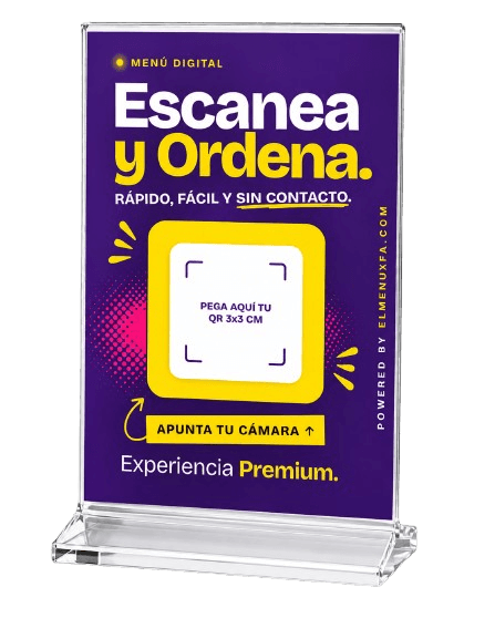 Table Tent acrílico tipo L con diseño Escanea y Ordena de elmenuxfa