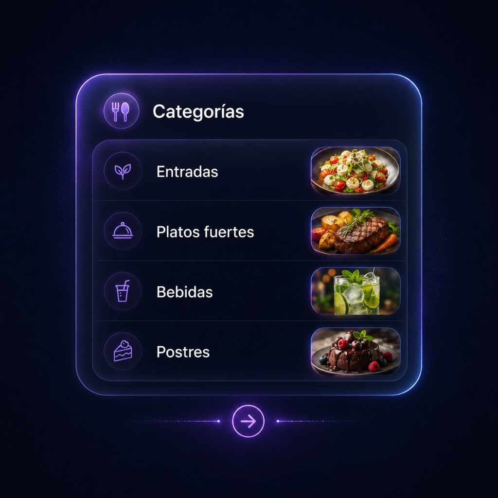 Lista de categorías del menú con fotos de productos